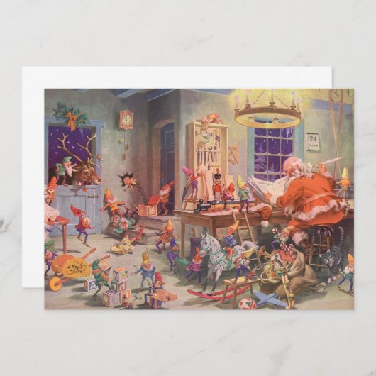 ヴィンテージクリスマスサンタクロース工房招待状 招待状 (正面/裏面)