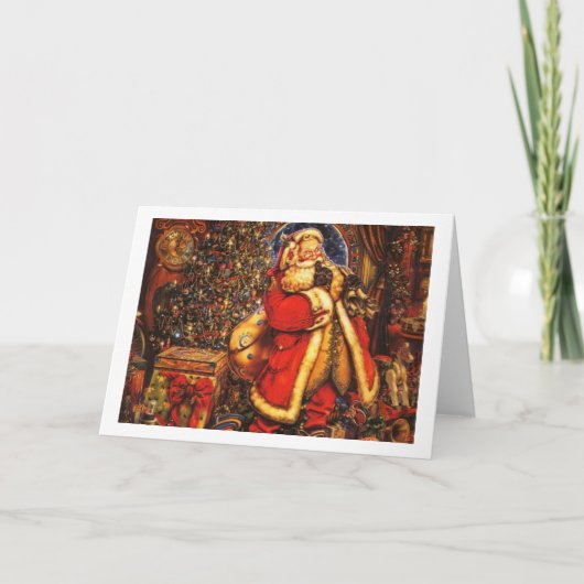 ヴィンテージクリスマスサンタクロース幸せな休日の贈り物。 シーズンカード (正面)