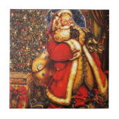 ヴィンテージクリスマスサンタクロース幸せな休日の贈り物。 タイル (正面)