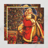ヴィンテージクリスマスサンタクロース幸せな休日の贈り物。 招待状 (正面/裏面)