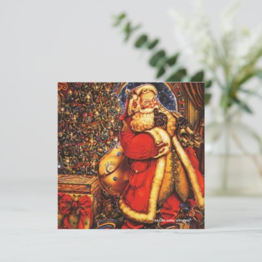 ヴィンテージクリスマスサンタクロース幸せな休日の贈り物。 招待状 (スタンド正面)