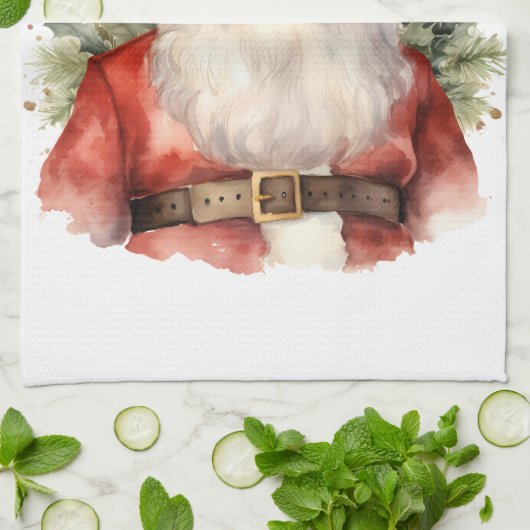 ヴィンテージクリスマスサンタクロース微笑 キッチンタオル (折り畳み)