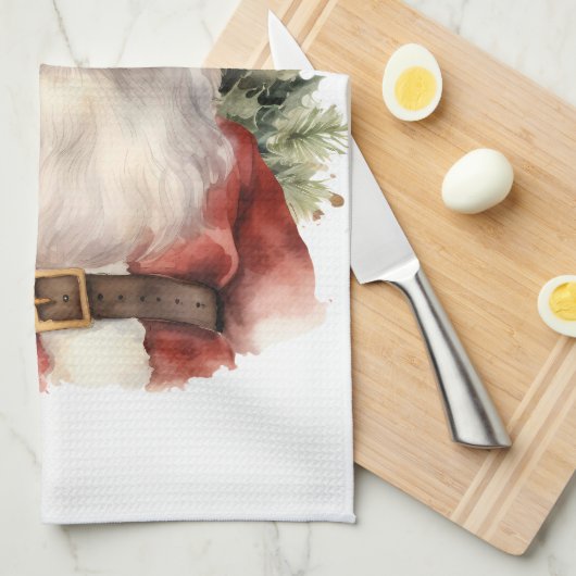 ヴィンテージクリスマスサンタクロース微笑 キッチンタオル (四つ折り)