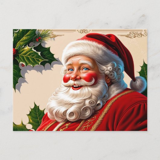 ヴィンテージクリスマスサンタクロース微笑 シーズンポストカード (正面)