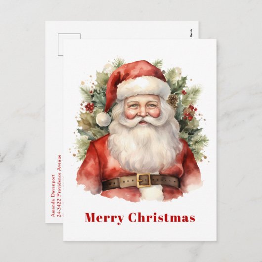 ヴィンテージクリスマスサンタクロース微笑 シーズンポストカード (正面/裏面)