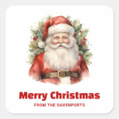 ヴィンテージクリスマスサンタクロース微笑 スクエアシール (正面)