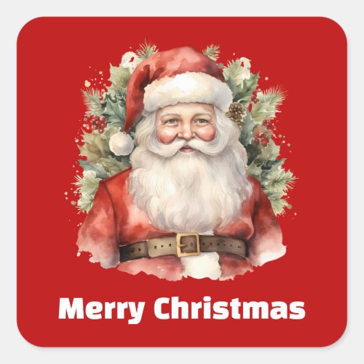 ヴィンテージクリスマスサンタクロース微笑 スクエアシール (正面)