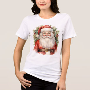 ヴィンテージクリスマスサンタクロース微笑 トライブレンドTシャツ