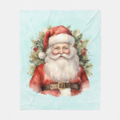 ヴィンテージクリスマスサンタクロース微笑 フリースブランケット (正面)