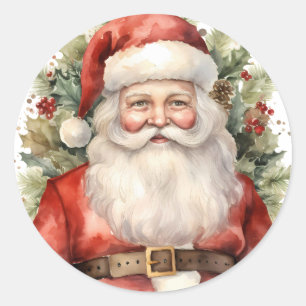 ヴィンテージクリスマスサンタクロース微笑 ラウンドシール