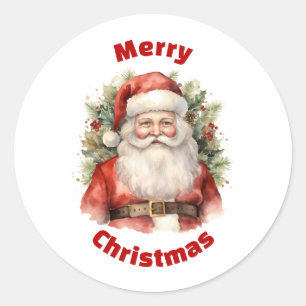 ヴィンテージクリスマスサンタクロース微笑 ラウンドシール