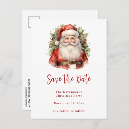ヴィンテージクリスマスサンタクロース微笑 案内ポストカード (正面/裏面)