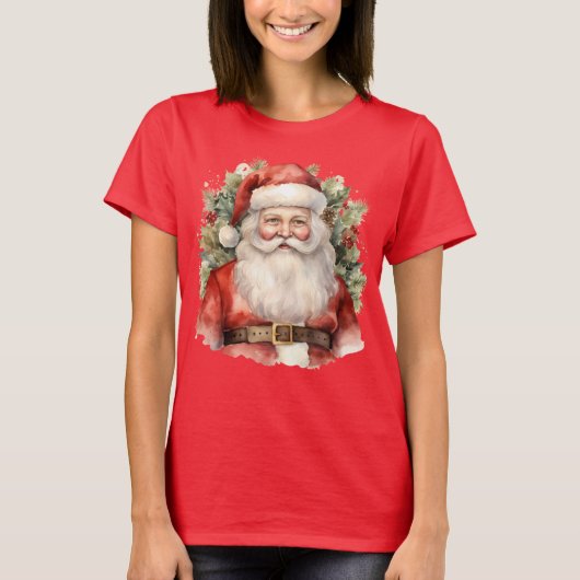 ヴィンテージクリスマスサンタクロース微笑 Tシャツ (正面)