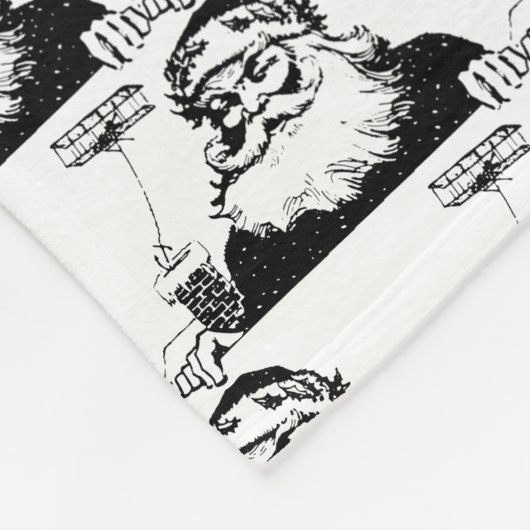 ヴィンテージクリスマスサンタクロース白黒モノグラム フリースブランケット (角)