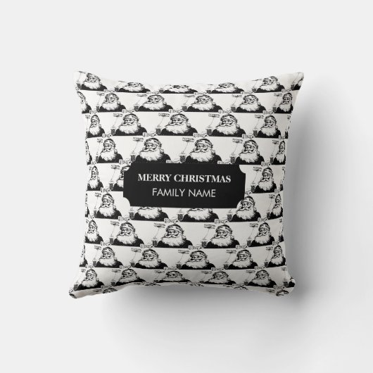 ヴィンテージクリスマスサンタクロース白黒名 クッション (裏面)