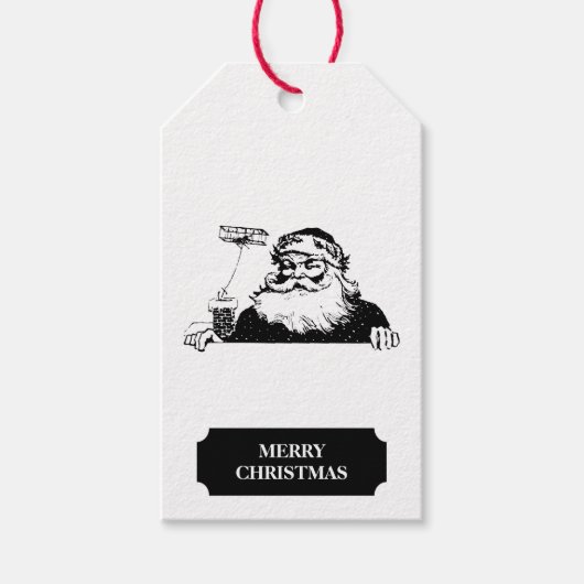 ヴィンテージクリスマスサンタクロース白黒 ギフトタグ (正面)