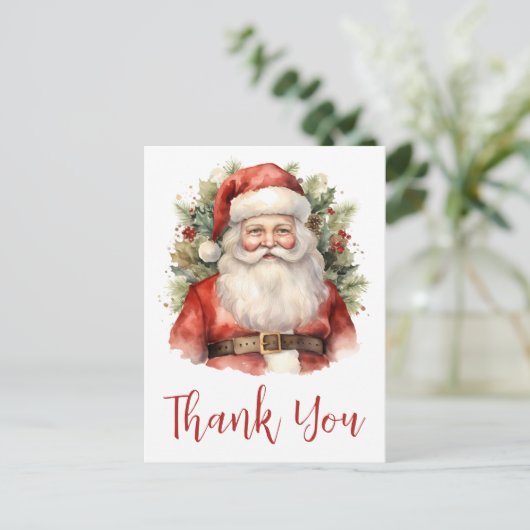 ヴィンテージクリスマスサンタクロース笑みを浮かべてありがとう ポストカード (スタンド正面)