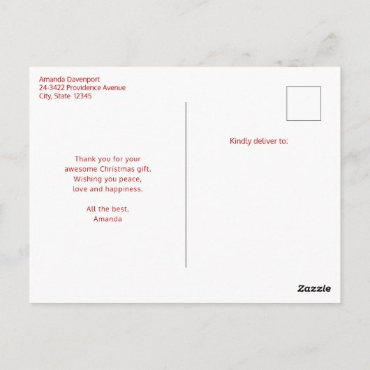 ヴィンテージクリスマスサンタクロース笑みを浮かべてありがとう ポストカード (裏面)