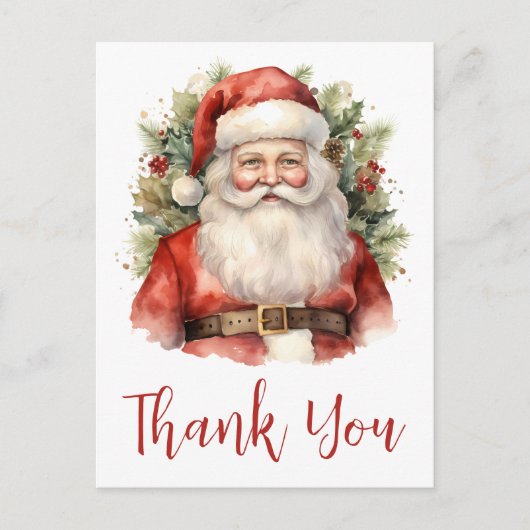 ヴィンテージクリスマスサンタクロース笑みを浮かべてありがとう ポストカード (正面)