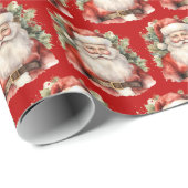 ヴィンテージクリスマスサンタクロース笑顔のパターン ラッピングペーパー (ロールコーナー)