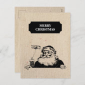 ヴィンテージクリスマスサンタクロース素朴イラストレーション シーズンポストカード (正面/裏面)