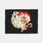 ヴィンテージクリスマスサンタクロース顔おもしろいオールドファシ フリースブランケット (正面(横))
