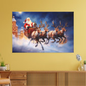 ヴィンテージクリスマスサンタクロース飛んでいるインそり キャンバスプリント (インサイチュ (リビング))