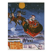 ヴィンテージクリスマスサンタクロース飛んでいる彼のそり (正面)