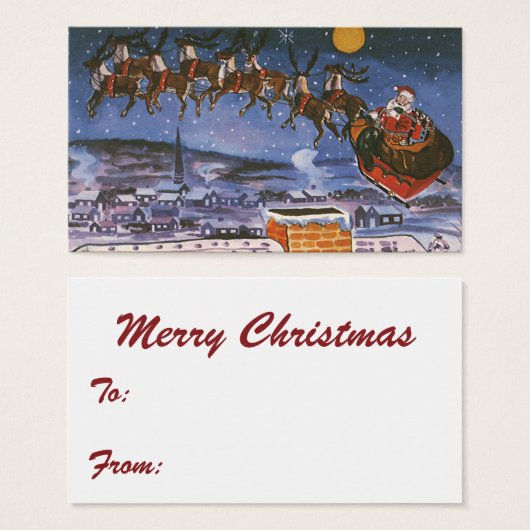 ヴィンテージクリスマスサンタクロース飛んでいる彼のそり (正面&裏面)