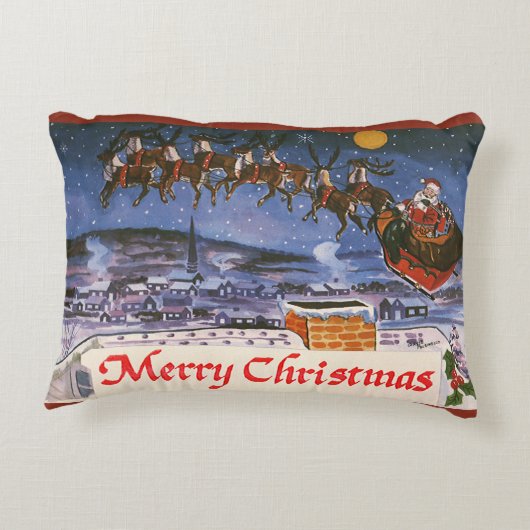 ヴィンテージクリスマスサンタクロース飛んでいる彼のそり アクセントクッション (裏面)