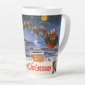 ヴィンテージクリスマスサンタクロース飛んでいる彼のそり カフェラテマグ (右アングル)