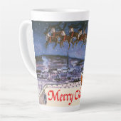 ヴィンテージクリスマスサンタクロース飛んでいる彼のそり カフェラテマグ (左アングル)