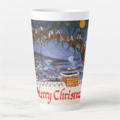 ヴィンテージクリスマスサンタクロース飛んでいる彼のそり カフェラテマグ (正面)