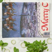 ヴィンテージクリスマスサンタクロース飛んでいる彼のそり キッチンタオル (折り畳み)