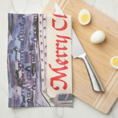 ヴィンテージクリスマスサンタクロース飛んでいる彼のそり キッチンタオル (四つ折り)