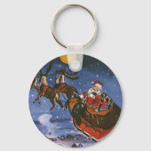 ヴィンテージクリスマスサンタクロース飛んでいる彼のそり キーホルダー (裏面)