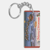 ヴィンテージクリスマスサンタクロース飛んでいる彼のそり キーホルダー (正面左)