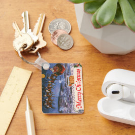 ヴィンテージクリスマスサンタクロース飛んでいる彼のそり キーホルダー