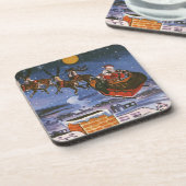 ヴィンテージクリスマスサンタクロース飛んでいる彼のそり コースター (左側)