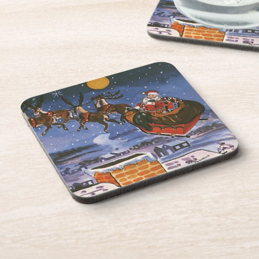 ヴィンテージクリスマスサンタクロース飛んでいる彼のそり コースター (左側)
