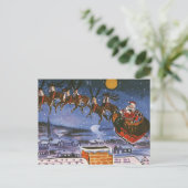 ヴィンテージクリスマスサンタクロース飛んでいる彼のそり シーズンポストカード (スタンド正面)