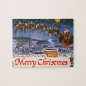 ヴィンテージクリスマスサンタクロース飛んでいる彼のそり ジグソーパズル (横)