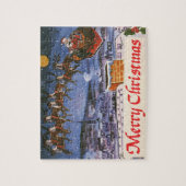 ヴィンテージクリスマスサンタクロース飛んでいる彼のそり ジグソーパズル (縦)