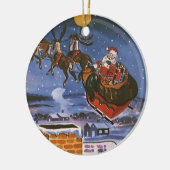 ヴィンテージクリスマスサンタクロース飛んでいる彼のそり セラミックオーナメント (左)