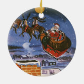 ヴィンテージクリスマスサンタクロース飛んでいる彼のそり セラミックオーナメント (裏面)