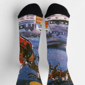 ヴィンテージクリスマスサンタクロース飛んでいる彼のそり ソックス (上部)