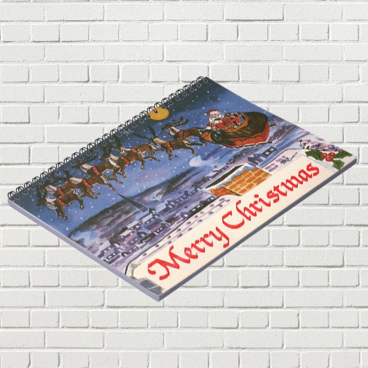 ヴィンテージクリスマスサンタクロース飛んでいる彼のそり ノートブック