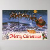 ヴィンテージクリスマスサンタクロース飛んでいる彼のそり ポスター (正面)