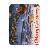 ヴィンテージクリスマスサンタクロース飛んでいる彼のそり マグネット (縦)