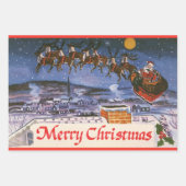 ヴィンテージクリスマスサンタクロース飛んでいる彼のそり ラッピングペーパーシート (正面2)
